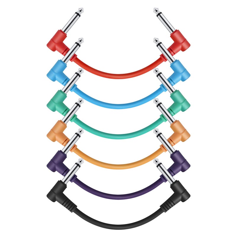 Donner 6 Inch Guitar Patch Colored Cable 6-Pack, TS 1/4" Right Angle to TS 1/4" Right Angle - Image 1